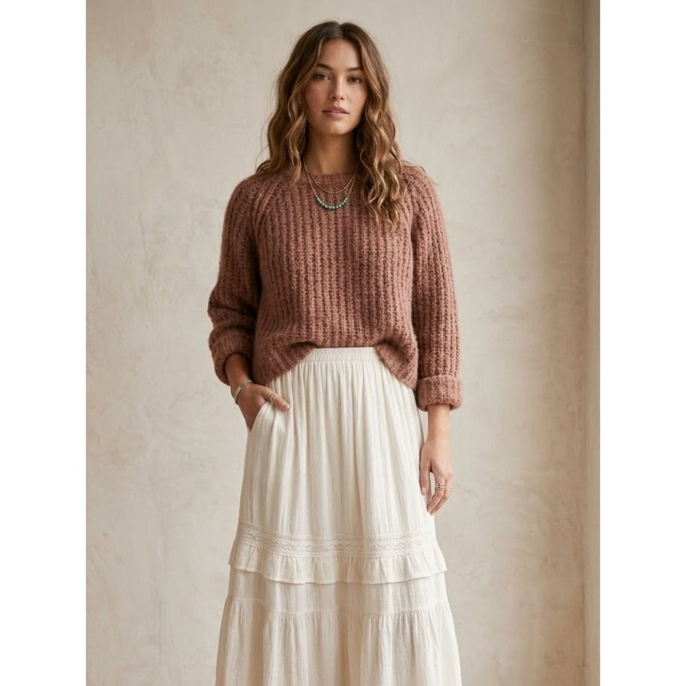 POL Mauve Pink Brown Chunky Knit Sweater S Soft Girl Romantic Boho Chic Indie